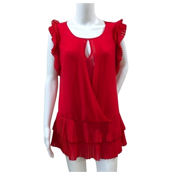 NWOT Annarita N tank top solid red flutter sleeve key hole neck size 8 - Picture 3 of 6